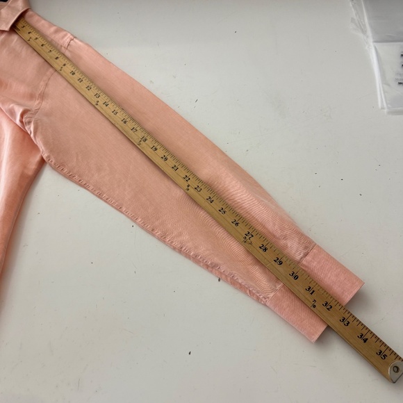 Peter Millar Collection Light Peach Orange Linen Blue Button Up Shirt Men MEDIUM - Picture 6 of 7